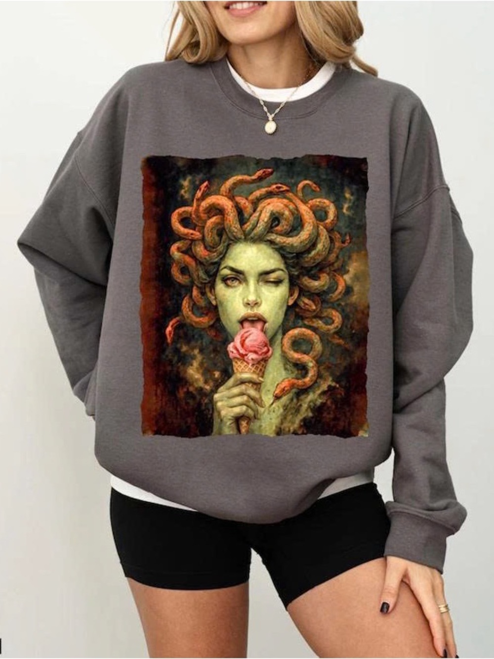 Charcoal Medusa Graphic Crewneck Sweatshirt